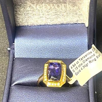 18K Gold Diamond & Tanzanite Ring, Size 7 