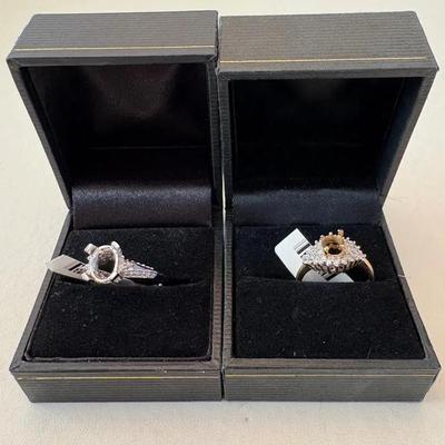 10K Gold Semi-Mount Ring Settings, 1-White Gold and 1-Yellow Gold