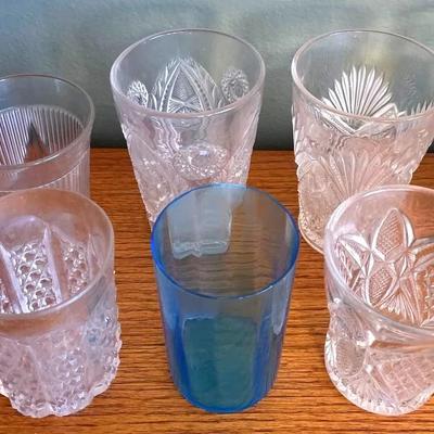 Antique Pressed Glass Tumblers, Cut Glass Creamers & Vintage Glassware