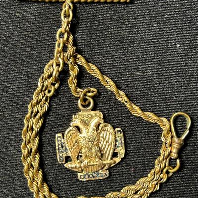 Vintage Pocket Watch Chain With Masonic 32 Degree Scottish Rite Of Freemasonry Rob