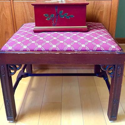 Antique Footstool w/ Vintage Japanese Lacquerware Jewelry Box