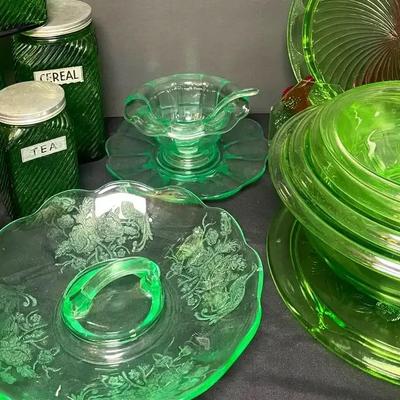 Elma Antique Coffee Grinder w/ Owens, Vaseline & Anchor Hocking Green Glass