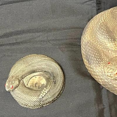Coiled Rattlesnake Ashtrays with Red Gem Eyes