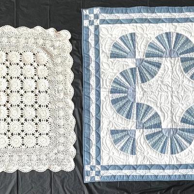 Vintage Fans Quilt Pattern, Crochet Accent Floral Piece & Doily 