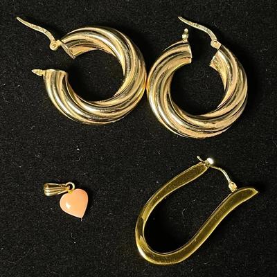 14K Gold Earrings and Heart Pendant