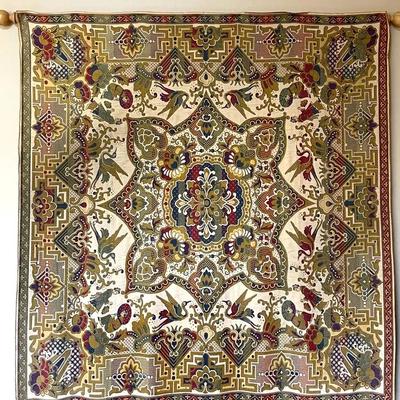 Vintage Asian Brocade Reversible Tapestry with Hanging Rod
