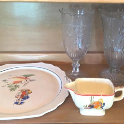 Antique Celery Vase, Jeanette Glass and Homer Laughlin Creamer