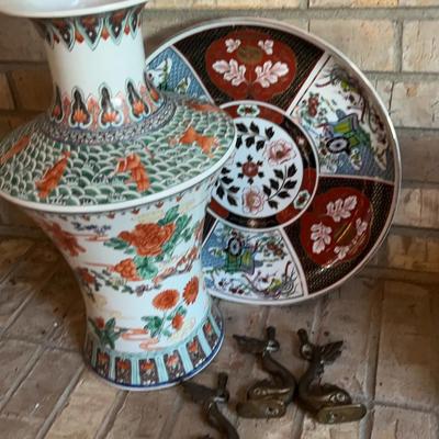 Rare Asian Porcelain Vase with Imari Japanese Dish