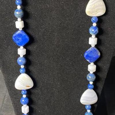 Jay King Sterling Silver Lapis Blue and Lace Agate Earrings & Necklace 