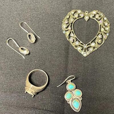 925 Sterling Silver Ring, Earrings & Vintage Pewter Pendent 