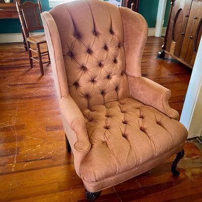 009-LR: Pink Velvet Wingback Chair