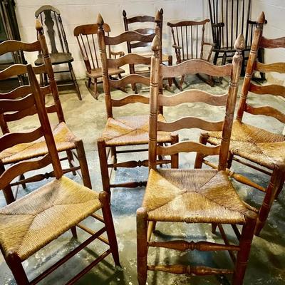048-CEL: 5 Vintage Ladderback Chairs