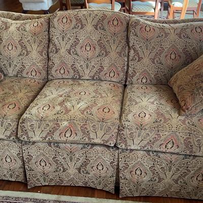Sale Photo Thumbnail #23: Ethan Allen Sofa - Fabric Paisley Design With Damask Style Weave In Fall Tones
