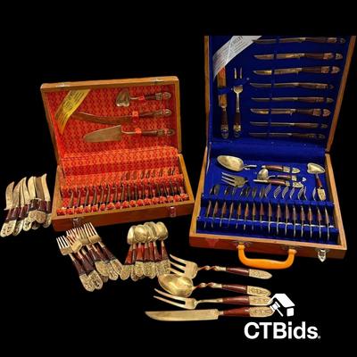 PU100 - Siam Brass & Wood Flatware Sets in Cases