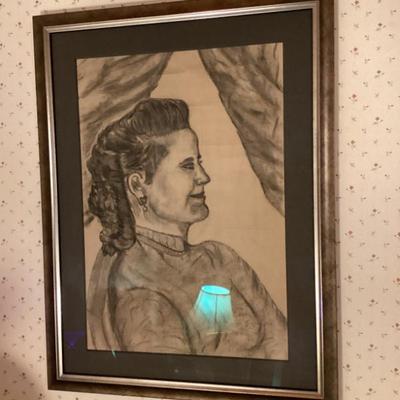 Sale Photo Thumbnail #117: Vintage portrait of a woman done in charcoal