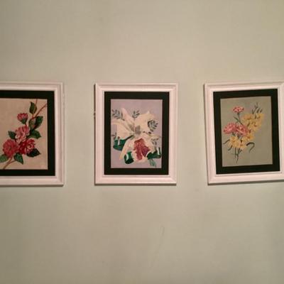 Sale Photo Thumbnail #109: Set of 3 floral prints in white frames