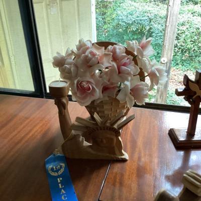 Sale Photo Thumbnail #99: Hand carved vase of flowers