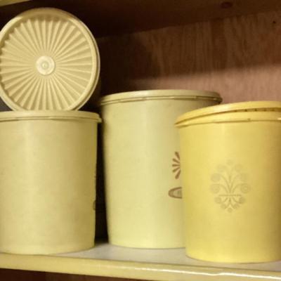 Sale Photo Thumbnail #41: Vintage tupperware servalier canister set in harvest gold