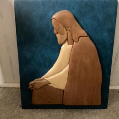 Sale Photo Thumbnail #98: Hand carved picture of jesus kneeling in prayer