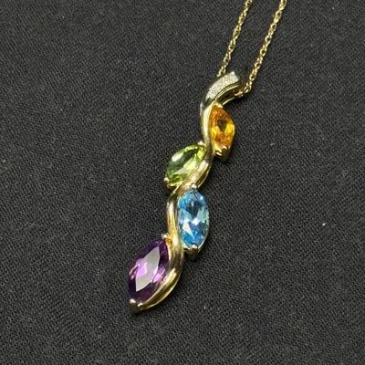 10K Multi-Gem Pendant and Chain