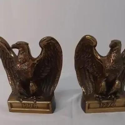 2 Hand Cast Quality Metalware Set of Brass Eagle Bookends 