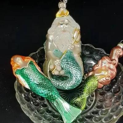 2 Kurt Adler Polonaise Mermaid - King Neptune - 1 Old World Mermaid Blown Glass Ornaments (3)