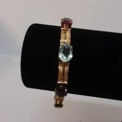 18K Yellow Gold Multi Gemstone Set Bracelet Verified 16g With Stones