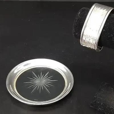 Sterling/Glass Trinket Dish - Sterling Cuff Bracelet 37g