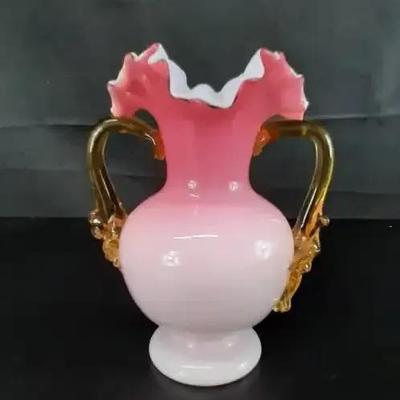 Antique Glass Stevens and Williams Pink Satin Vase 