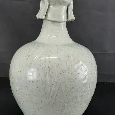 Unique Green Pottey Vase Signed Co-changal 90 
