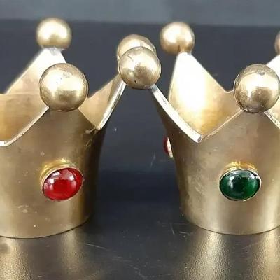 2 Court Jester Fools Cap Bells Brass Candle Holders