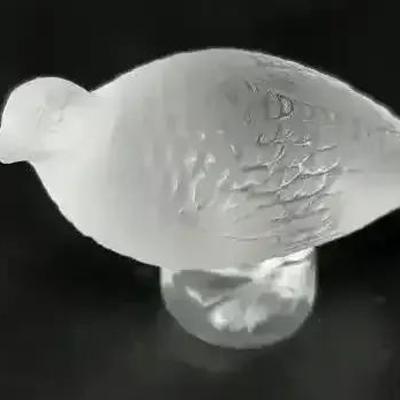 Lalique Frosted Crystal Quail Signed 