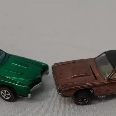 2 Vintage Red Line Hot Wheeles - Copper Custom T-Bird - 1968 Green Eldorado 