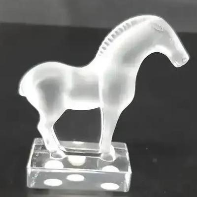 Lalique Horse Statue On Base - Signed 