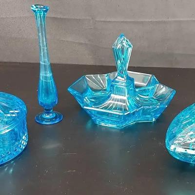 4 Capri Blue Glass Atlas Hezel Candy Dish - Princess Indian Glass Dish - Bud Vase -