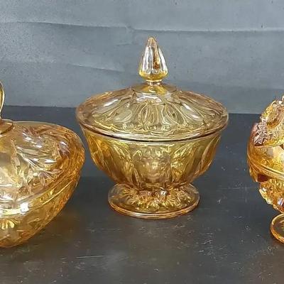 3 Amber Glass Candy Dish's - 1940's Hazel Atlas Triangle - Anchor Hocking - Vintage America 