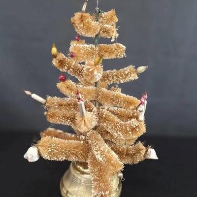 Vintage Brown Bottle Brush Musical Christmas Tree - Plays Silent Night