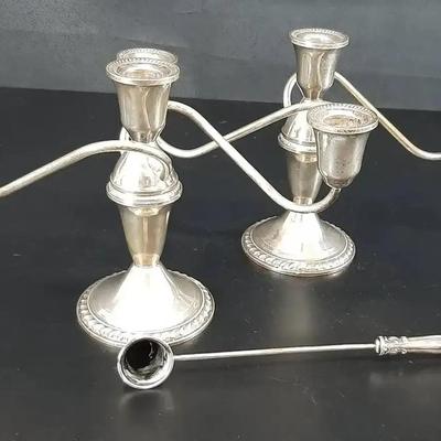 2 Sterling Weighted Candle Holders - 925 - Candle Snuffer - 33g