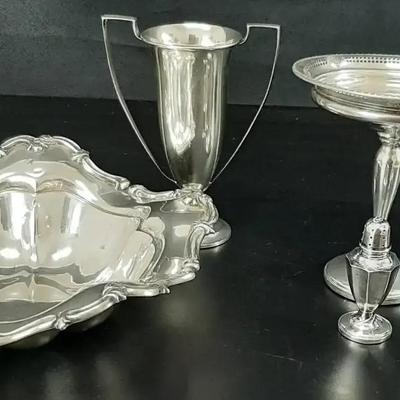 5 Piece Sterling Silver Lot - 3 Pieces Weighted - 413g Bowl Only