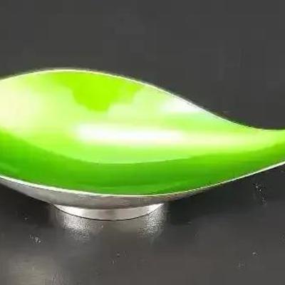 Reed and Barton Silver Plated Green Enamel Pear Shaped Catch All