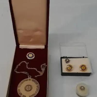 Rotary Foundation Pins and Necklace - 10k CZ 2g Pin