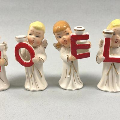 Almost Perfect NOEL Caroling Angel Candle Holders; 1960s Relco 