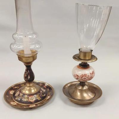 Vintage Brass And Porclain Candle Lanterns