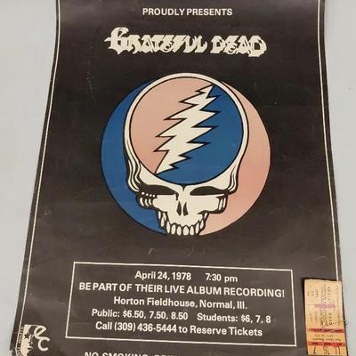 Grateful Dead Retro Poster + 1978 Concert Ticket Stub