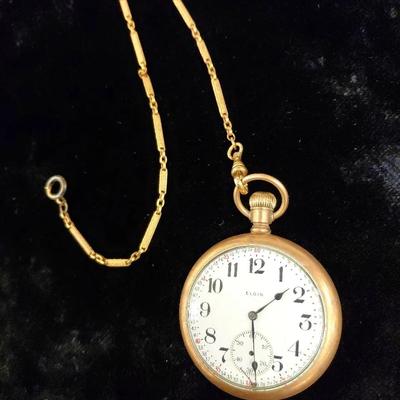 1900's Elgin Open Face Watch With Chain