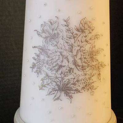 Mid-century Modern Pink Milk Glass & Pagoda Style Table Lamp With Floral Design 