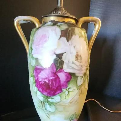 Antique Circa RH Royal Wettina Austria Signed Hand Painted Vase Lamp 