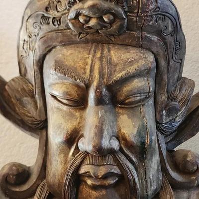 Antique Guan Yu wooden statue. God of war, loyalty, and righteousness. 63" Tall