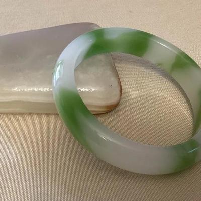 MMP136 Green & White Jade Bangle Bracelet New