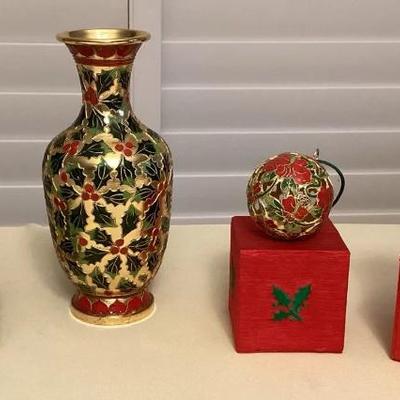 MMP111 Chinese Cloisonné Christmas Vase & Ornaments 